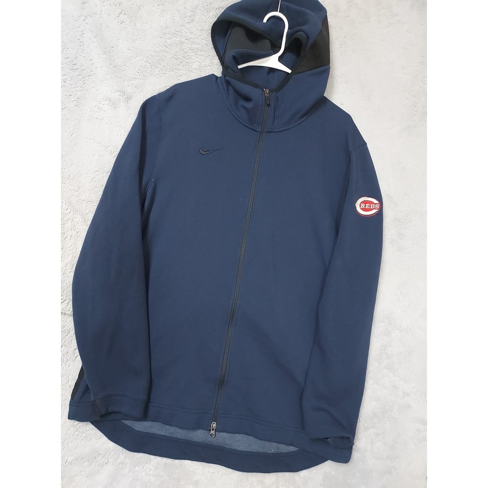 Cincinnati Reds Jacket Mens XL Nike MLB Dri Fit Full Zip Hoodie Navy Blue Logo